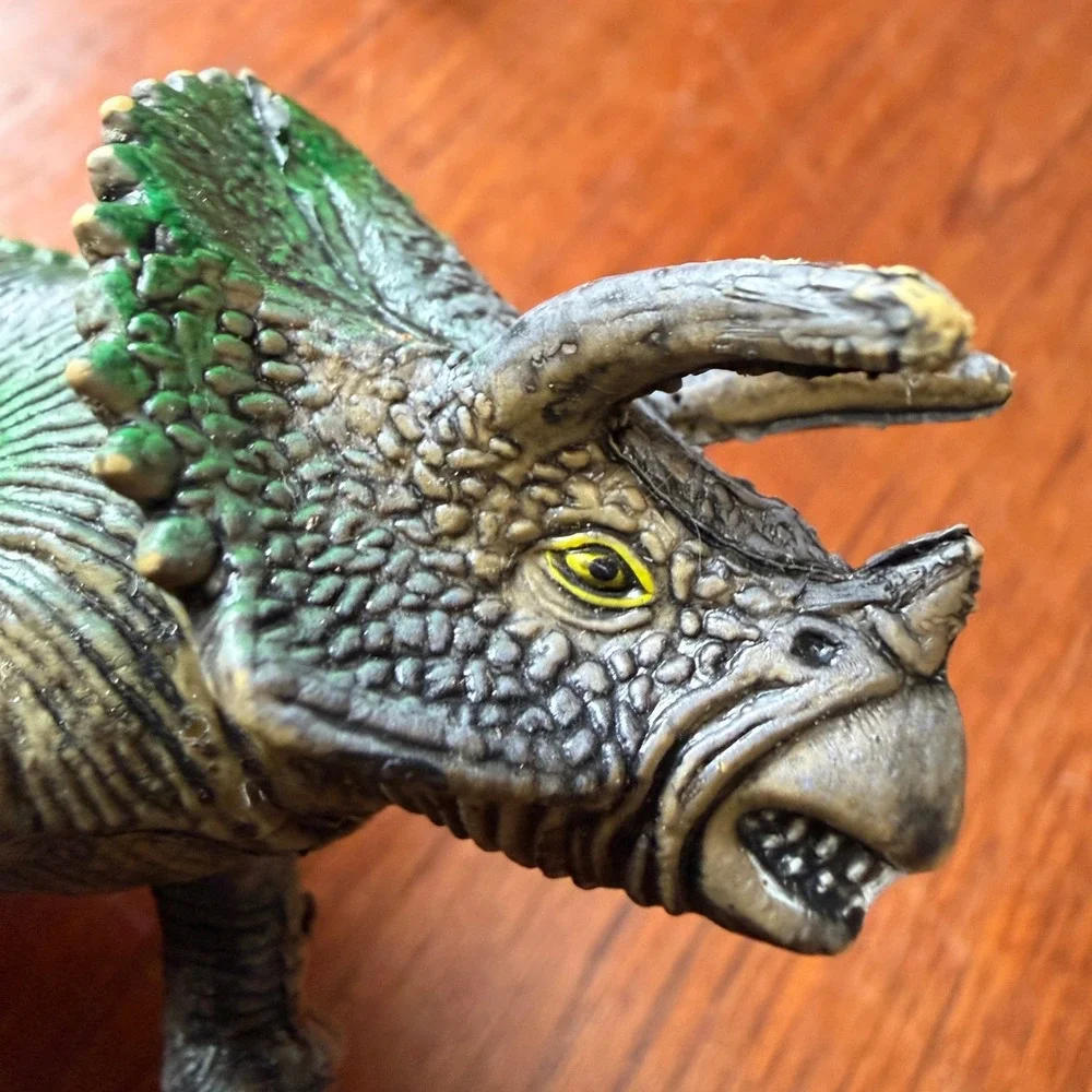 Vintage Green Plastic Dinosaur Figures Triceratops Parasaurolophus Homeschool